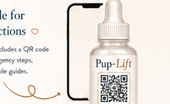 Phone and Pup-Lift bottle with QR code